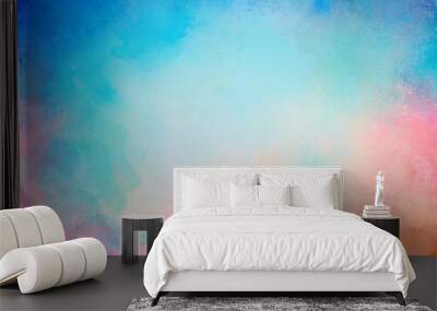 blue watercolor paint background design with colorful orange pink borders and bright center, watercolor bleed and fringe with vibrant distressed grunge texture Wall mural