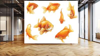 goldfish watercolor painting, a set of hand painted goldfish swimming in various poses Wall mural