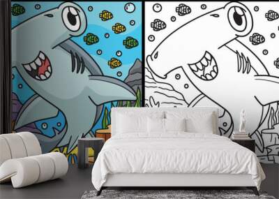 Hammerhead Shark Coloring Page Illustration Wall mural