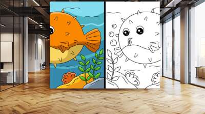 Pufferfish Coloring Page Colored Illustration Wall mural