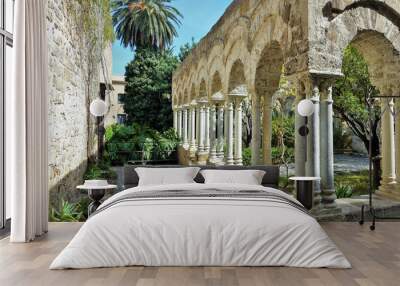 Old building courtyard garden, Palermo, Sicily, Italy, Europe Wall mural