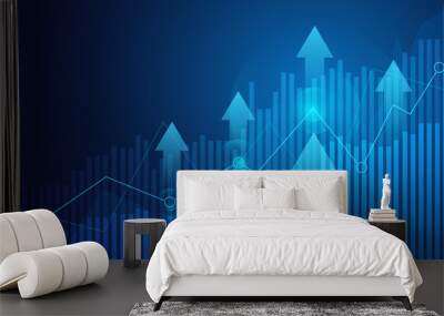 business candle stick graph chart of stock market investment trading on blue background. bullish poi Wall mural