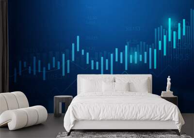 Business candle stick graph chart of stock market investment trading on blue background. Bullish point, Trend of graph. Eps10 Vector illustration. Wall mural