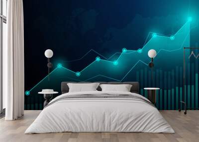 Business candle stick graph chart of stock market investment trading on blue background. Bullish point, Trend of graph. Eps10 Vector illustration. Wall mural