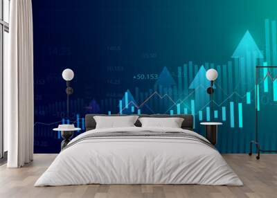 Business candle stick graph chart of stock market investment trading on blue background. Bullish point, Trend of graph. Eps10 Vector illustration. Wall mural