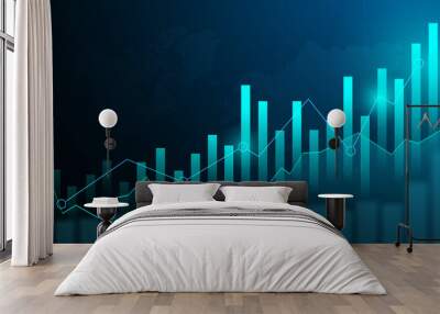 Business candle stick graph chart of stock market investment trading on blue background. Bullish point, Trend of graph. Eps10 Vector illustration. Wall mural