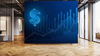 Business candle stick graph chart of stock market investment trading on blue background. Bullish point, Trend of graph. Eps10 Vector illustration. Wall mural