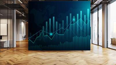 Business candle stick graph chart of stock market investment trading on blue background. Bullish point, Trend of graph. Eps10 Vector illustration. Wall mural