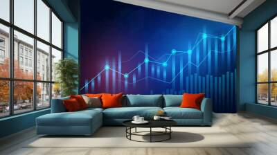 Business candle stick graph chart of stock market investment trading on blue background. Bullish point, Trend of graph. Eps10 Vector illustration. Wall mural