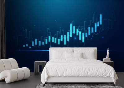 Business candle stick graph chart of stock market investment trading on blue background. Bullish point, up trend of graph. Economy vector design Wall mural