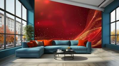 Elegant red luxury background with a dynamic golden wave and subtle light effects. Abstract red and gold background Wall mural