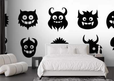 Halloween monster face emoji icon silhouette isolated on white background. Vector illustration Wall mural