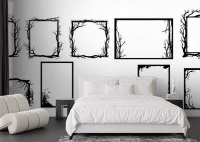 Set of scary frame border silhouette isolated on white backgrounf for Halloween day. Collection of halloween frame decoration vector illustration Wall mural