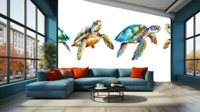 Set of sea turtle watercolor isolated on white background. Ocean animal painting vector illustration Wall mural