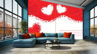 Wedding invitation with red hearts and curls Wall mural