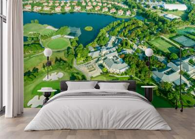 Aerial view of a beautiful green golf course Wall mural