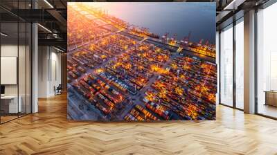 Aerial view of the famous container port cargo terminal scenery in Shanghai, China. Business trade concept . Wall mural