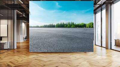 Asphalt race track and green woods nature landscape in summer Wall mural