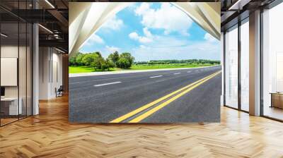 Asphalt road and modern building landscape Wall mural