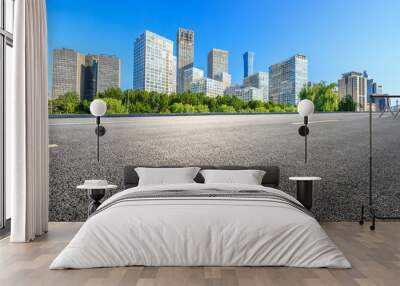 Asphalt road and modern city commercial buildings in Beijing,China. Wall mural