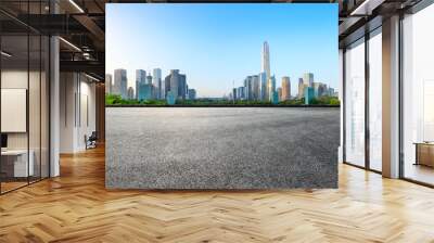 Asphalt square road and modern city skyline panorama in Shenzhen,China Wall mural