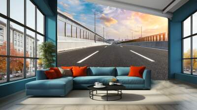 City highway and beautiful sky cloud scenery at sunset. Wall mural