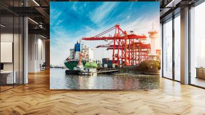 Containers loading by crane,trade port,shipping Wall mural