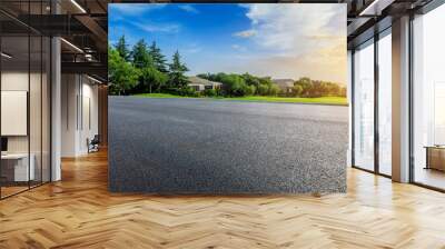 Empty asphalt road and beautiful natural scenery in city park Wall mural