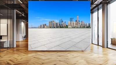 Empty floor and modern city financial district skyline in Chongqing,China. Wall mural