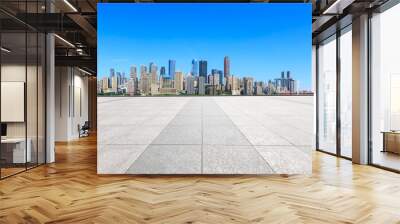 Empty floor and modern city financial district skyline in Chongqing,China. Wall mural