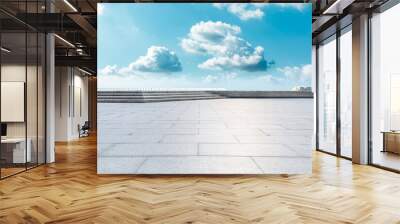 Empty square floor and airport building scene in Shanghai,China. Wall mural