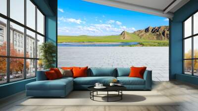 Empty square floor and mountain with river natural landscape under blue sky Wall mural