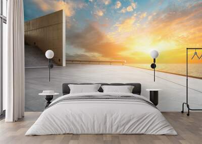 Empty square floor and sky clouds landscape Wall mural