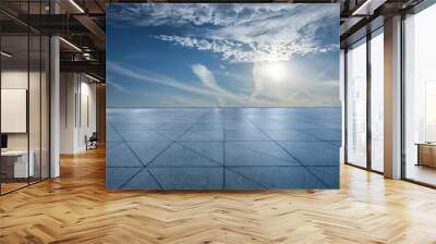 Empty square floor with sky clouds landscape on a sunny day Wall mural