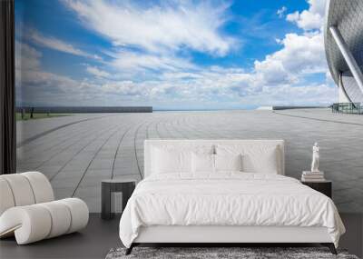 Empty square floor with sky clouds nature landscape. car background. Wall mural