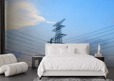 High voltage post,High voltage tower sky sunset background Wall mural