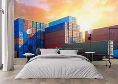 Industrial Container yard for Logistic Import Export business,modern logistics transportation scene Wall mural