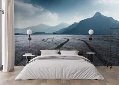 international circuit asphalt ground and mountain nature landscape in foggy day Wall mural