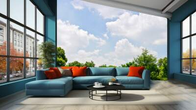 outdoor lawn, blue sky and white cloud background Wall mural