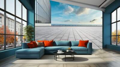 Panoramic city skyline and buildings with empty square floor Wall mural