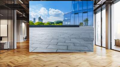 Panoramic skyline and modern commercial buildings with empty square floor in Shanghai, China. Wall mural