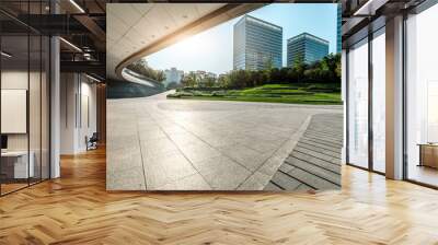 panoramic skyline and modern commercial office buildings with empty road.empty square floors and cit Wall mural