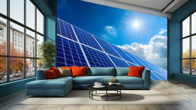 Photovoltaic solar power panel on sky background,green clean alternative energy concept. Wall mural