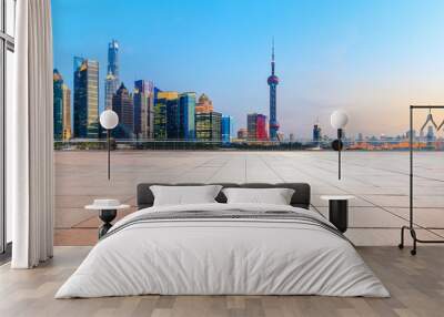 Shanghai skyline and modern city skyscrapers with empty floor,China Wall mural