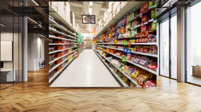 supermarket aisle, fuzzy background。 Wall mural