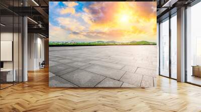 Wide square floor and city suburb skyline at sunset in Shanghai,panoramic view. Wall mural