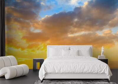 yellow sky sunset clouds nature background. Wall mural