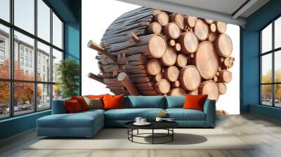 3D log wood wood tree isolated on white background. Wall mural