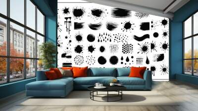 A collection of spots and stains. Black ink stains and dirt spots scattered with isolated drops and spots. Urban street style ink blots, dots or lines. Isolated vector illustration	 Wall mural