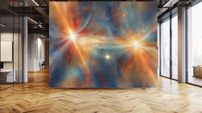 A spectacle of cosmic wonder, where two worlds collide in a dazzling display of light and power. Blue planet Wall mural